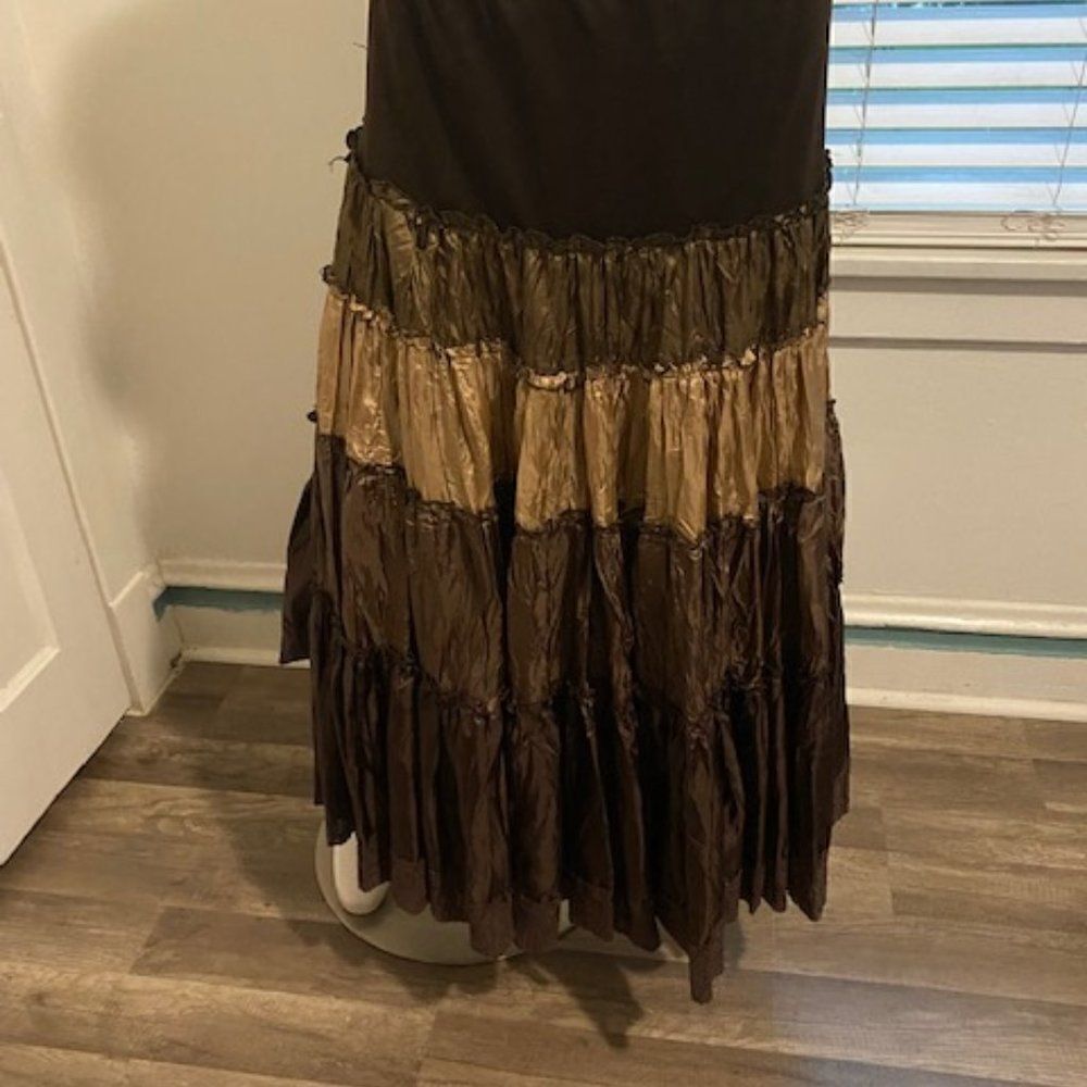 Bernini Brown/Tan tiered elastic high waist skirt, size M